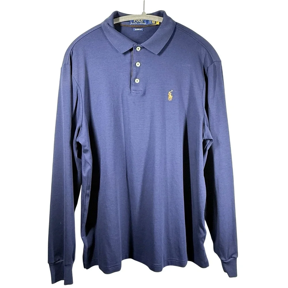 Polo‎ Ralph Lauren Long Sleeve Shirt Sz L Blue Pony Logo Classic Fit Soft Cotton
